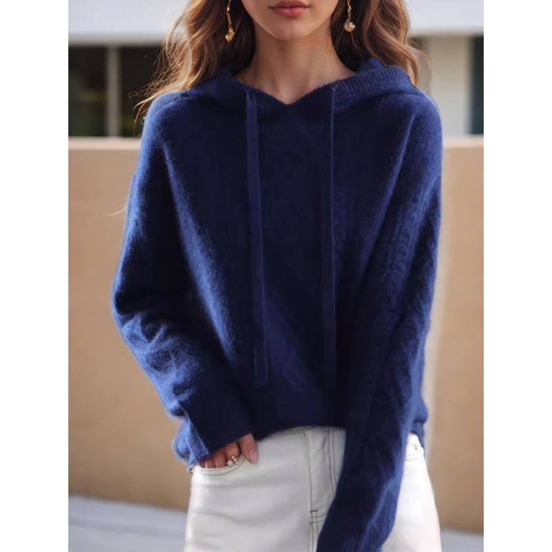 

Tooxika Женская одежда 2024 Осень и зима Новый однотонный свитер с длинными рукавами и витым цветком, с капюшоном, свитер, пуловер, жаккардовый свитер для женщин XL