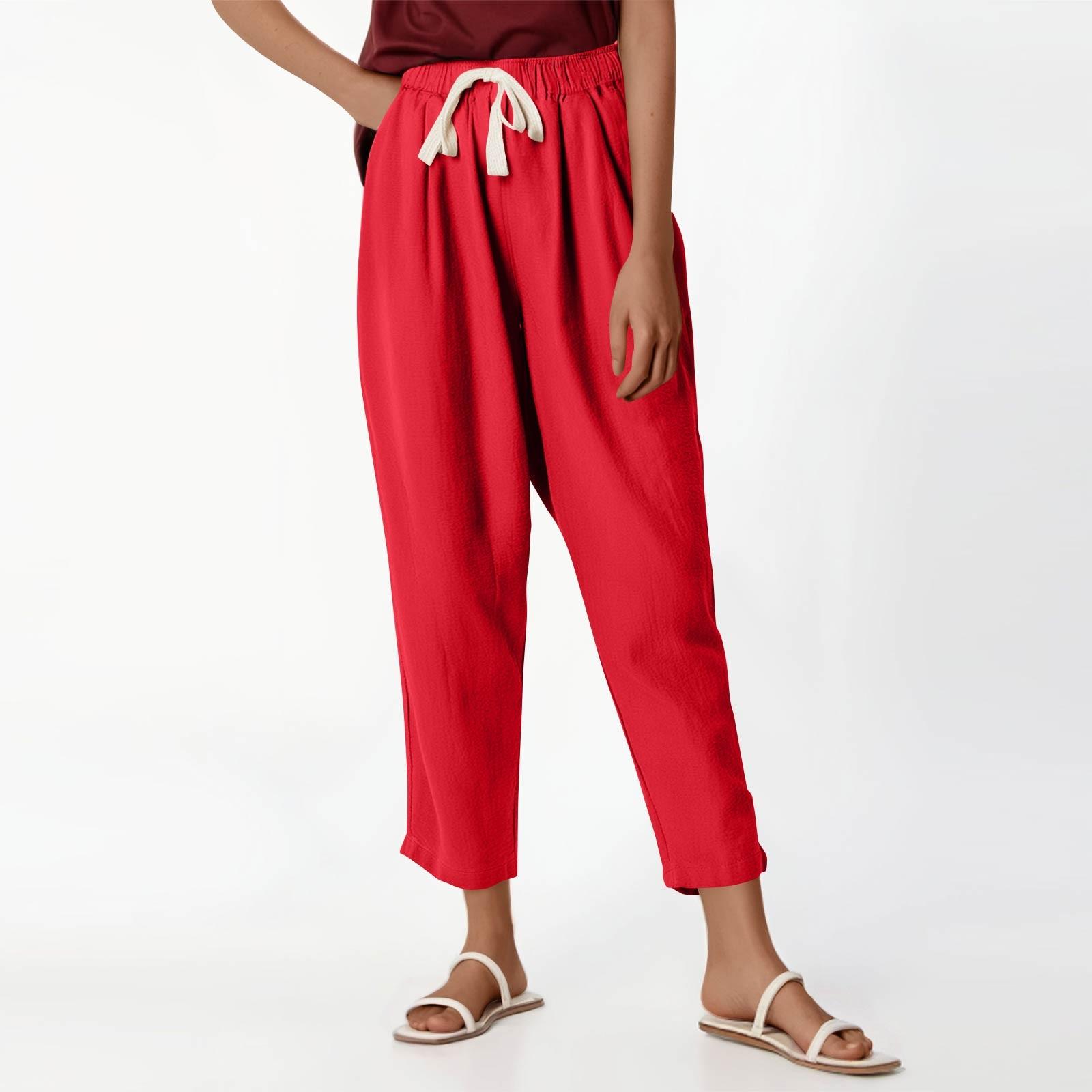 

Женские повседневные модные брюки 9/10 с эластичным поясом и шнурком, однотонные брюки XXL красный