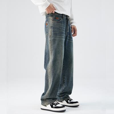 Wide-leg Jeans for Men's Spring New Loose Straight Retro Gradient
