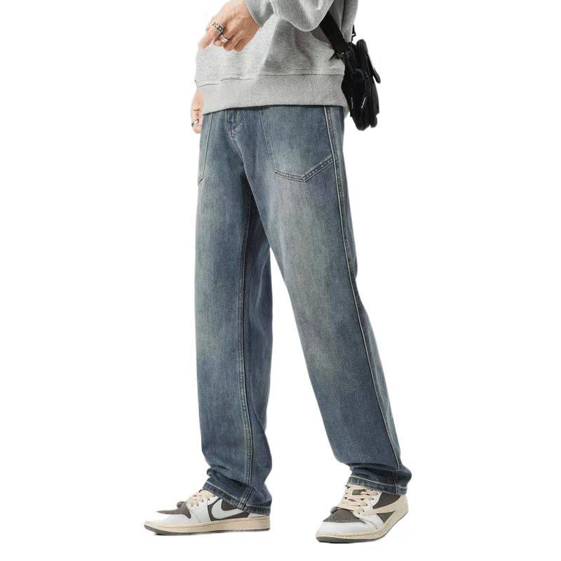American High Street Men's Black High-end Jeans Loose Straight Summer Thin Trendy Casual Long Pants