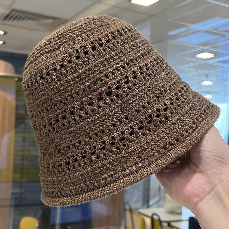 Small standard bucket hat female Korean version tide brand spring and summer knitted bucket hat Japanese streamer retro lace pot hat versatile