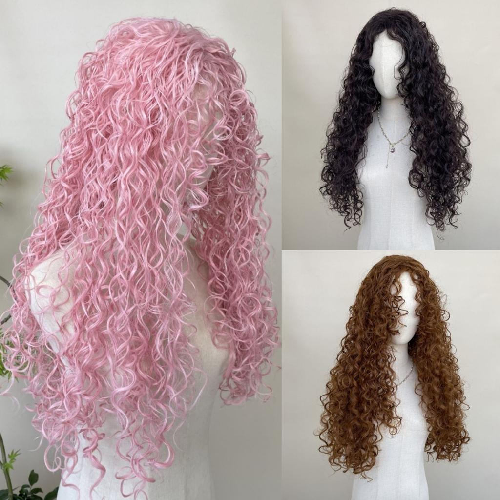 Ashely Long Curly Hair Pink Wig for Women 26inch Cute Heat Resistant Friendly Cosplay Wig Headband Synthetic Wigs for Daily Use