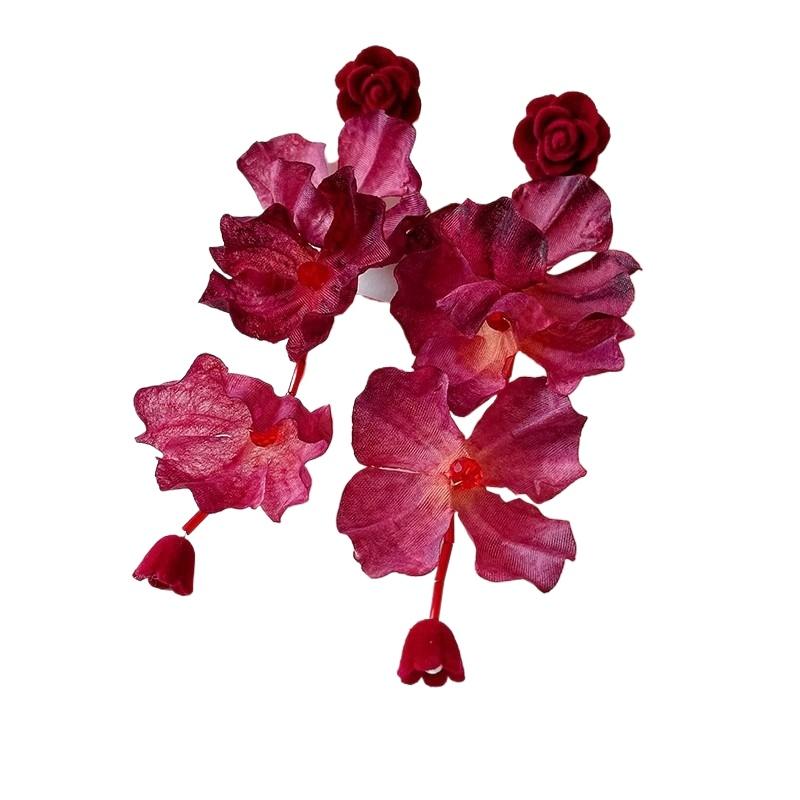 Fashion Zircon Vintage Temperament Red Flower Dangle Earrings For Women Female Gifts Sweet Design Ear Accessories Hot Selling