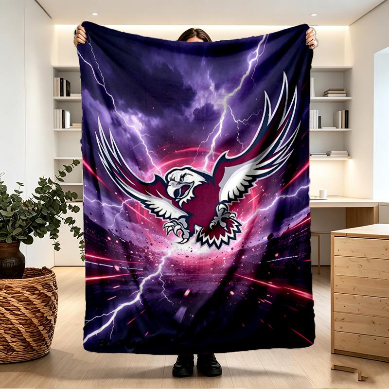 Manly Warringah Sea Eagles Print Blanket - Soft & Comfortable, for Bedroom, Travel, Sofa, Home Decoration - Birthday Christmas Gift for Friend