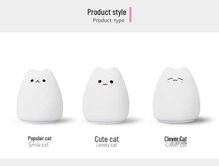 Cute Kitten Silicone Night Light - Eye Protection & Patting Feature for Cozy Atmosphere, Ideal for Dorms and Tables.