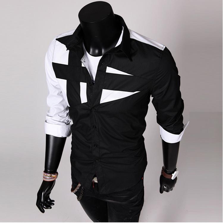 2023 Men's Slim Fit Stitching Long-Sleeve Fashion Shirt - Large Size Casual Wear