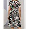 Women's Black & White Retro Geometric Circle Print A-Line Dress - Short Sleeve Round Neck Casual Mini Skirt  Y2k Ladies Clothes
