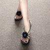 Soft leather version~ Flower sandals with skirts, fairy style gentle thin heels, high heels, female summer one-word buckle belt, not tired feet