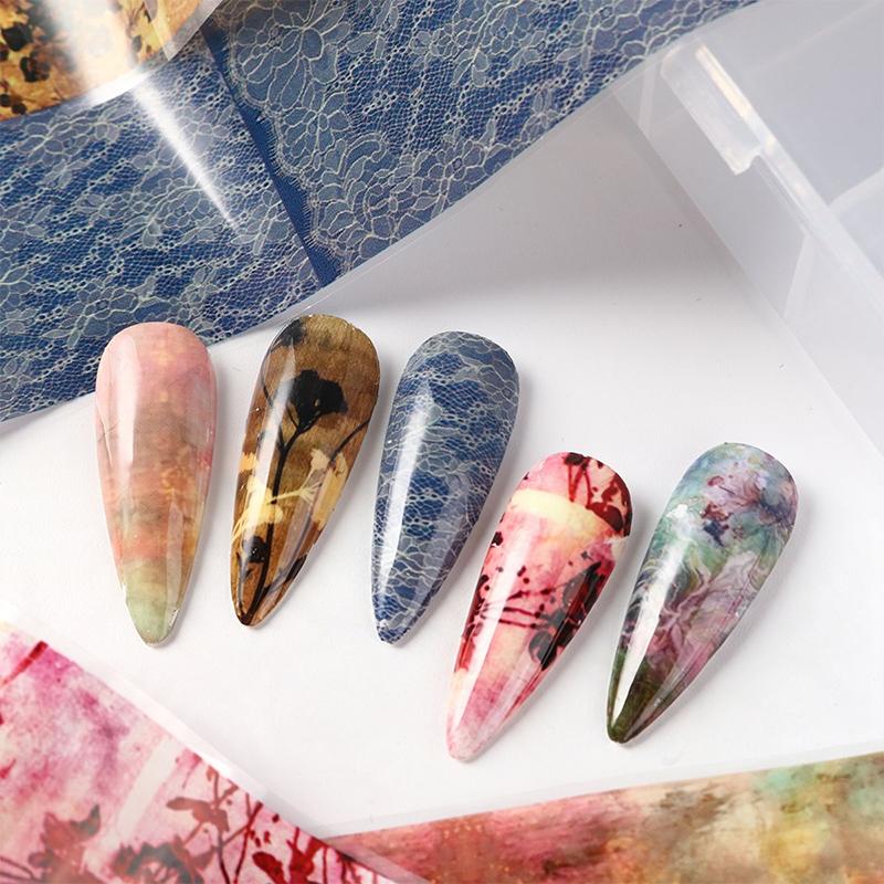10 Sheets Feng Shui Ink Staining Nail Foils Transfer Paper Laser Nail Art Stickers Decal Pattern Printing Mold Manicure Tool