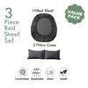 3pcs Cotton Fitted Bed Sheet Set (1 Fitted Sheet + 2 Pillowcases) Breathable Soft Mattress Cover with Pillow Cover Bedding Set