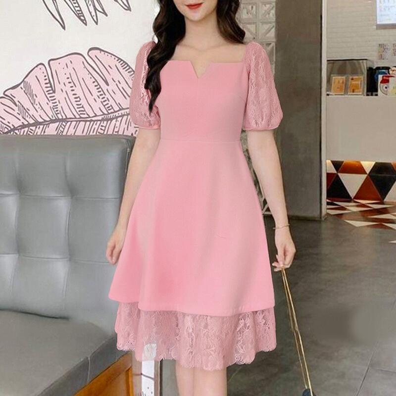 

ZANZEA Женское повседневное кружевное лоскутное летнее платье с коротким рукавом 4XL розовый