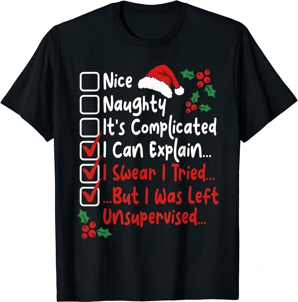 Nice Naughty Multi Checklist Funny Christmas List Family T-Shirt