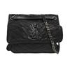 [Gebraucht] Ysl Niki Silberne Kette Schwarzes Etikett Logo Vintage Faltenleder Crossbody Schultertasche - Gut #E81O8T