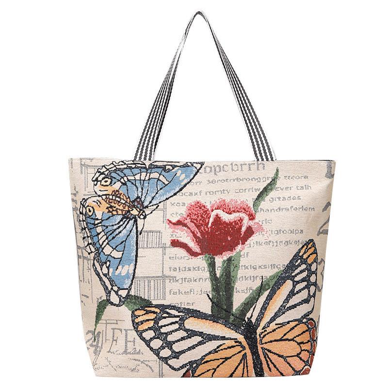 Canvas Butterfly Elephant Cat Tote Bag For Women With Sewn Details For Daily Use