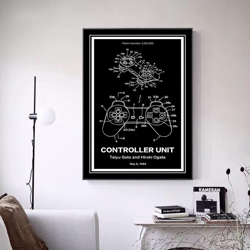 Vintage Musical Instrument Patents Posters Canvas Painting Guitar Saxophone Boombox Video Game Machine Wall Art Room Home Decor