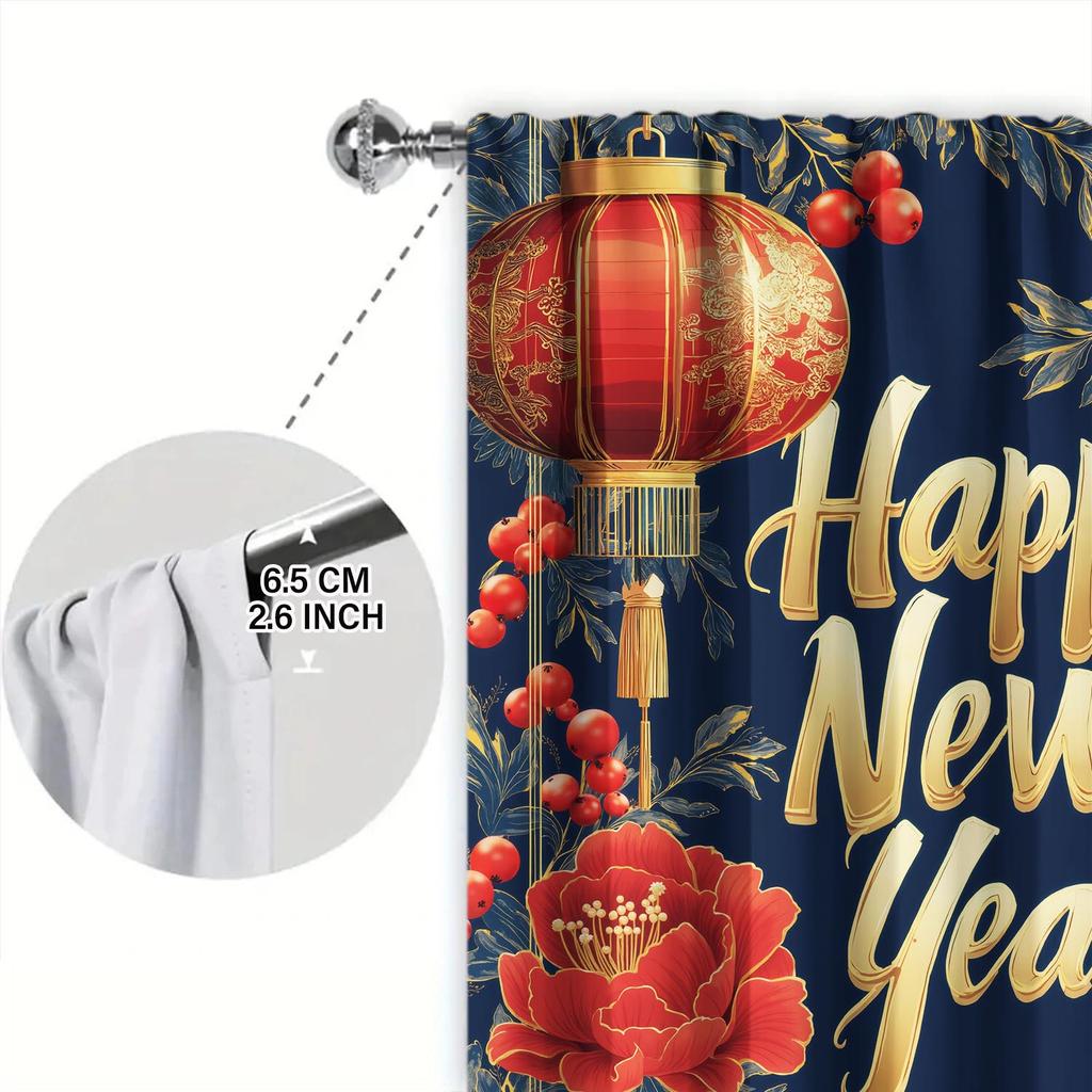 Set Of 2 Happy New Year You Polyester Fiber Pole Curtains Shade Privacy Protection Suitable Decorating Various Rooms Curtain