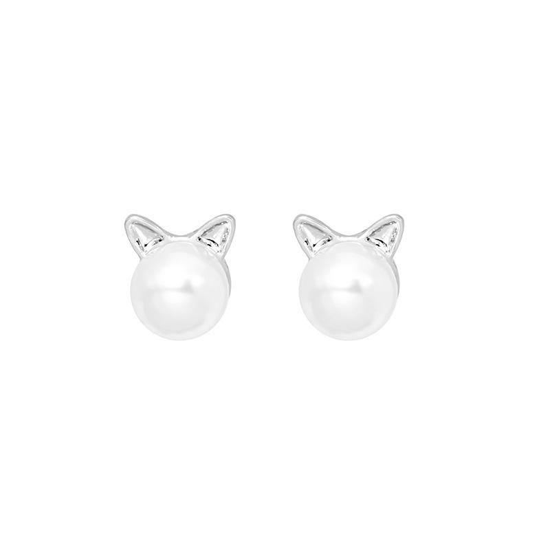 Cat Pearl Stud Earrings Han Xiaoxiao Fresh Earrings Sweet Fashion Cute Simple Earrings