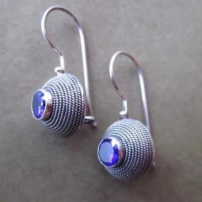 Creativity Vintage Silver Color Inlaid Dark Blue Stone Dangle Earring for Women Trendy Party Engagement Gift Earrings Jewelry