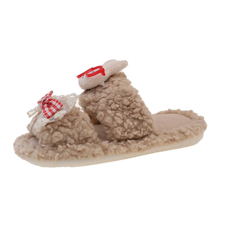 Niedliche Cartoon flauschige Hausschuhe Damen 2025 Herbst und Winter neu Außenbekleidung rutschfest flauschig warm Charakter Baumwollmopp