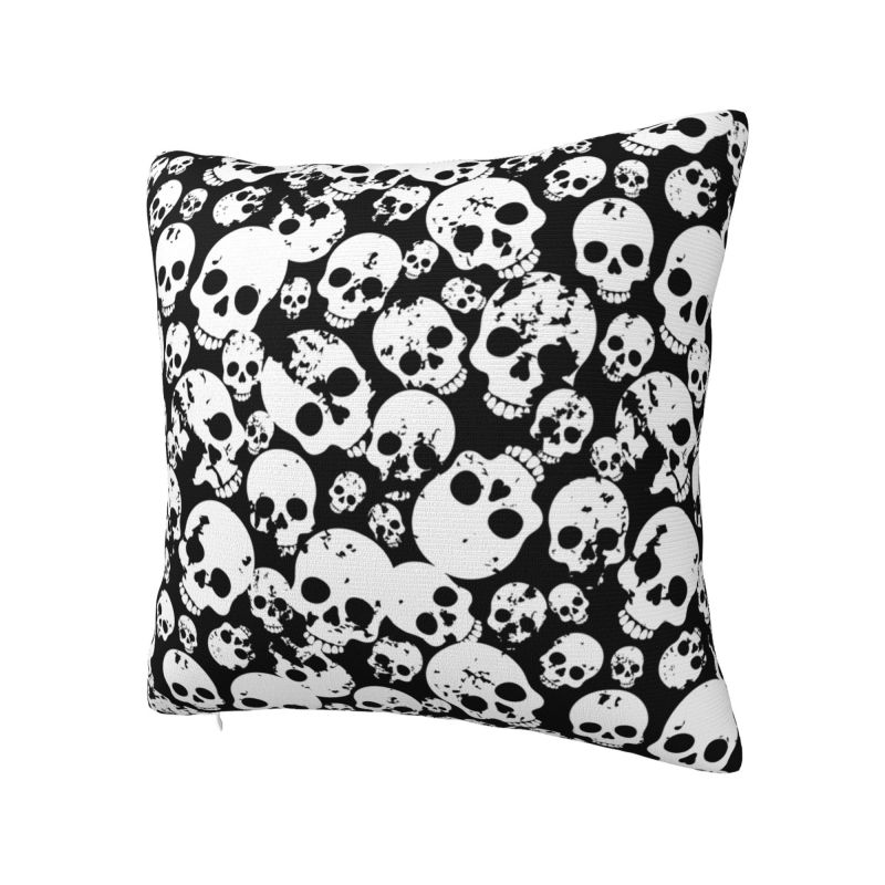 Anpassat Gotiskt Skelett Skräck Död Skalle Kuddfodral 40*40 cm Polyester Pläd Kuddfodral Heminredning Soffa Kuddfodral