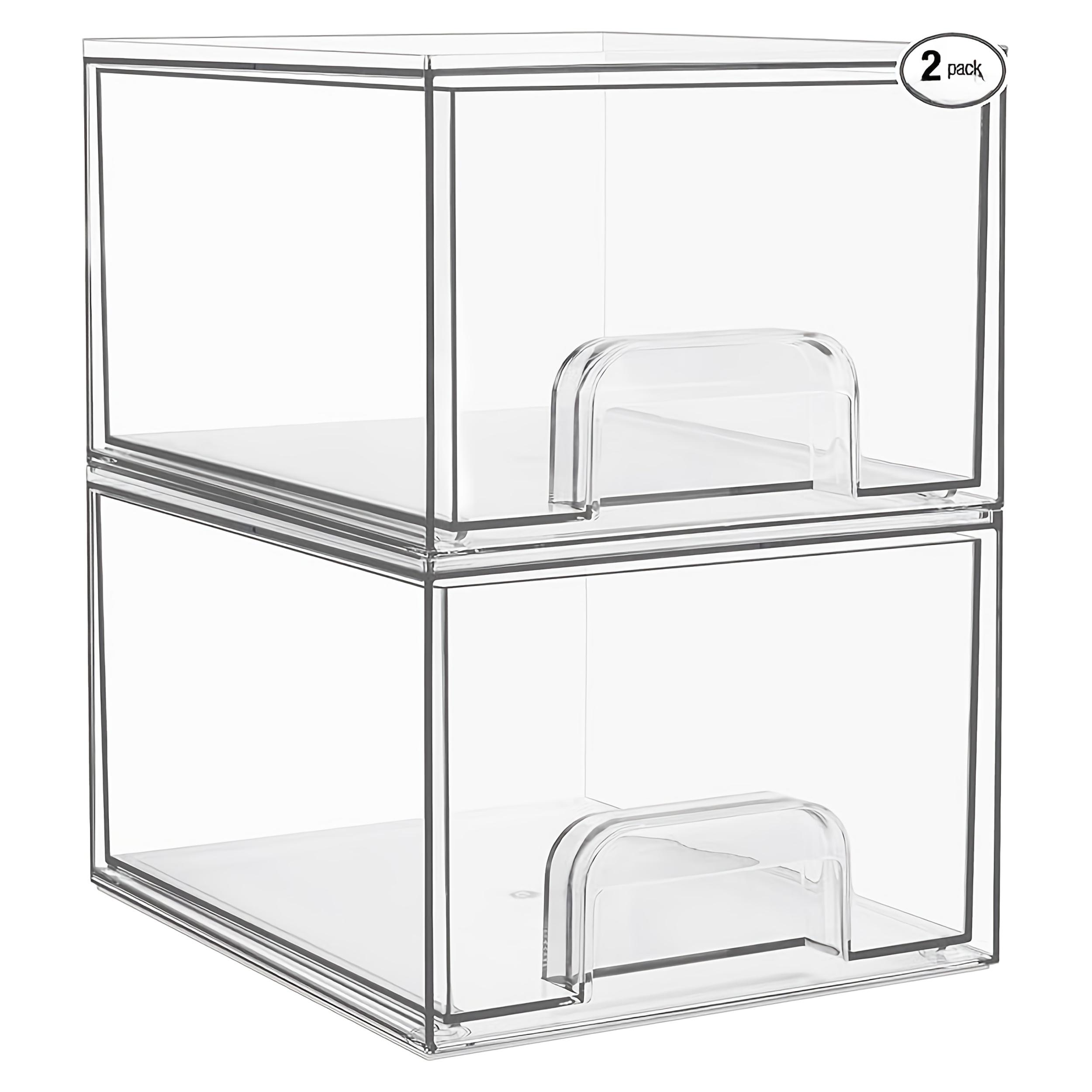 

2Pcs Transparent Stackable Storage Drawers Acrylic Bathroom Makeup Organizer Dressing Table Dustproof Cosmetics Storage Boxes чистий