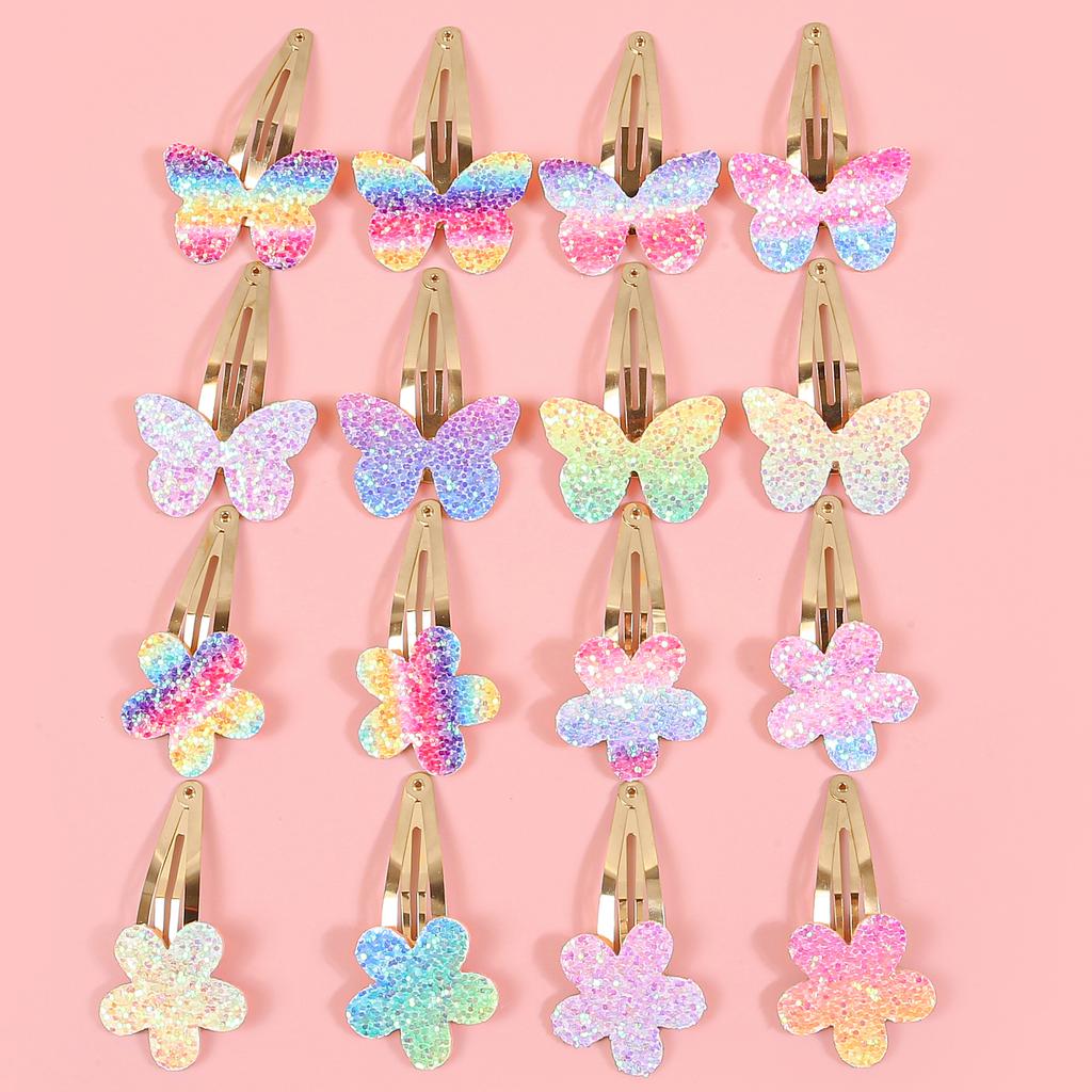8pcs Cute Butterfly Hair Clips for Girls Rainbow Flower Barrettes Clips Alloy Snap Hair Clip Hairpins Kids Hair Accessories