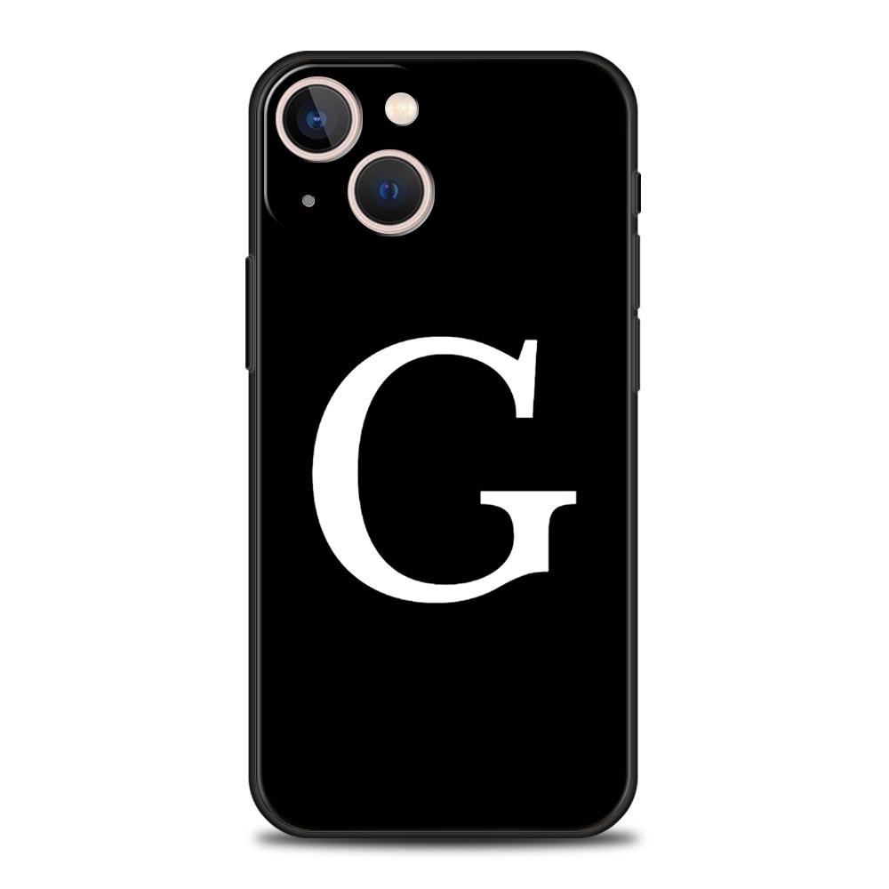 Initial Letter A Z Phone Case For iPhone 17 16 15 Pro Max 11 12 13 14 7 8 Plus SE 2020 X XR XS Cover Soft Black