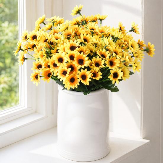 DYS 24 Heads Artificial Sunflower Bouquet, Lifelike Silk Daisy, Flexible Stems DIY Floral Arrangement for Home Desktop Shop Wedding Photography Decor