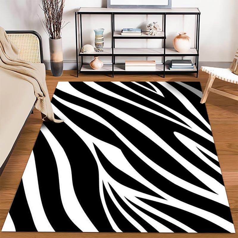 Black and White Zebra Striped Carpet for Living Room, Modern Design Rug Suitable for Use As an Anti-slip for Living Room Bedroom Sofas