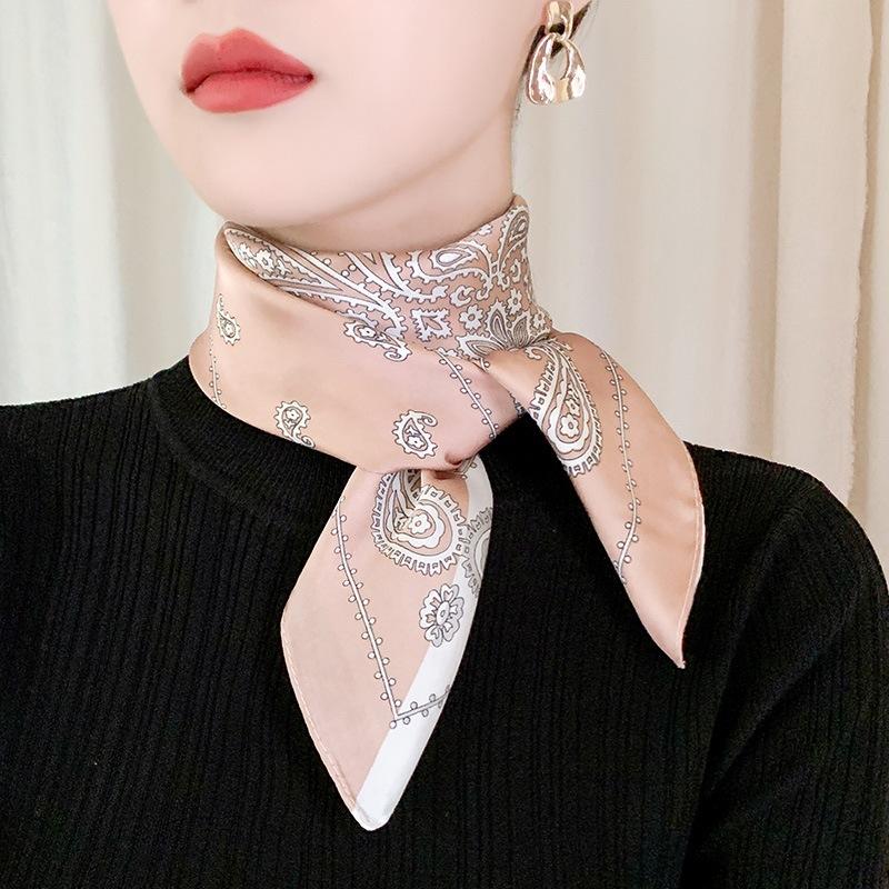 Luxury Printing Silk Square Scarf Women Neck Hair Tie Band Beach Hijab Kerchief Head Headbands Bandana Female Foulard 70cm