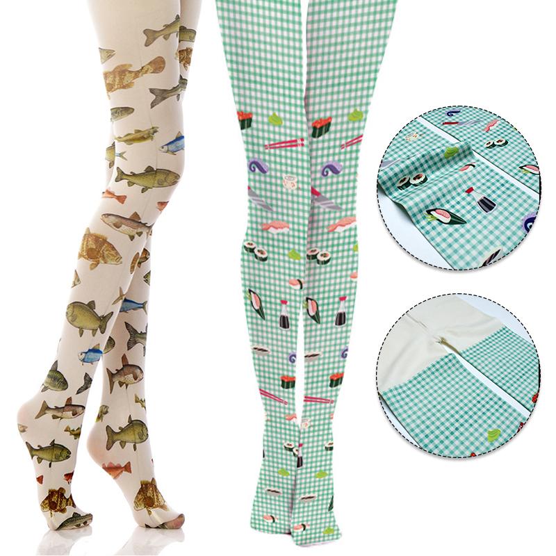 New Japanese Style Floral Printed Pantyhose Lolita Stockings Harajuku Tights Colorful Tropical Fish Cake Sushi Print Pantyhose
