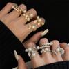 Heavy Industry Full Diamond Bow Full Diamond Zir*****Pen Ring Light Luxury Premium Pearl Index Finger Ring Personality Elegant Ring