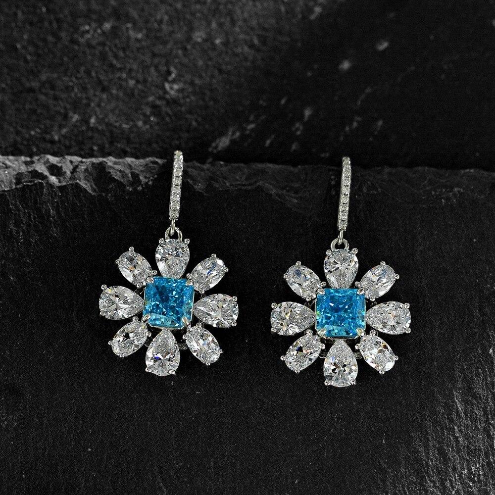Boucles D'oreilles En Argent 925 Serties D'émeraude Et Saphir - Fait Main, Dormeuses, Neuf Sans Emballage