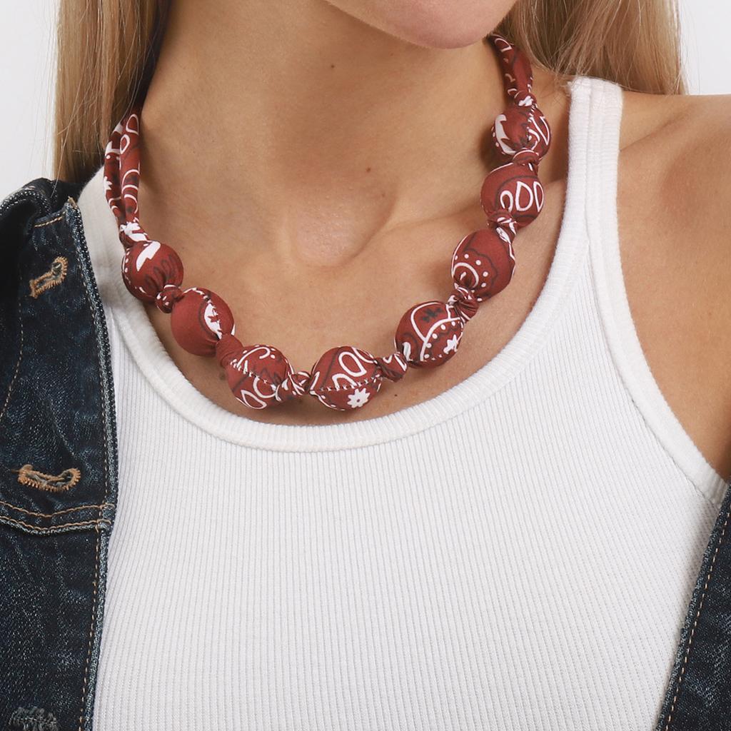 Fashion Bohemian Style Random Pattern Necklace Scarf With Beaded Stainless Steel Clavicle Chain Trendy Women Jewelry