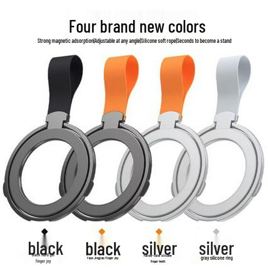 

Магнитная подставка для телефона с двойным кольцом - Настольная подставка, совместимая с MagSafe Black with Black Strap