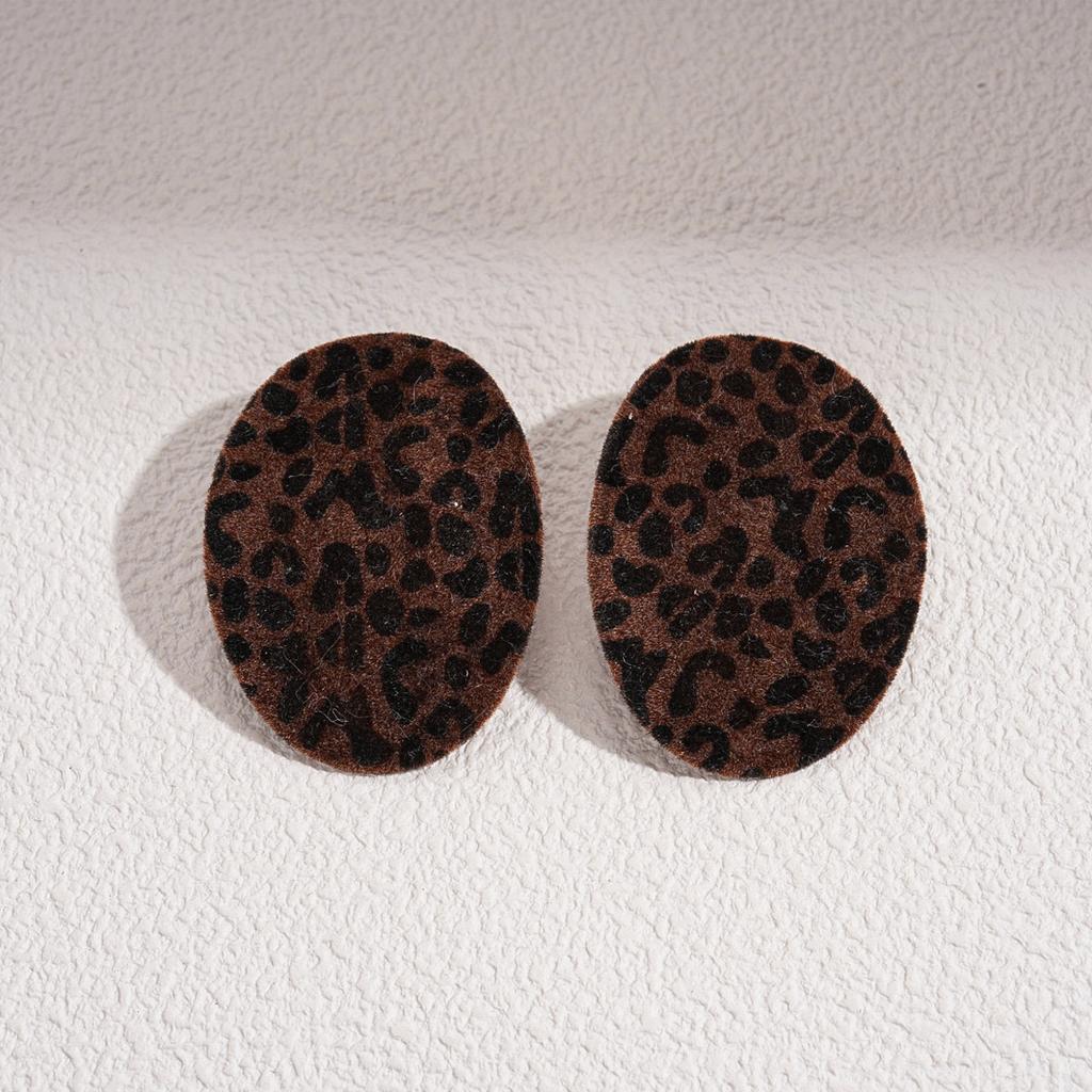 Maillard Flocking Leopard Print Hollow Round Silver Needle Earrings Autumn and Winter Geometric Fashion Earrings