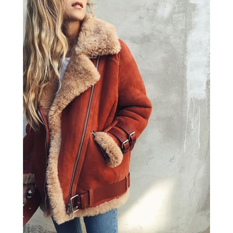 Women's Deerskin Motorcycle Jacket with Lamb Wool and Cotton Fur