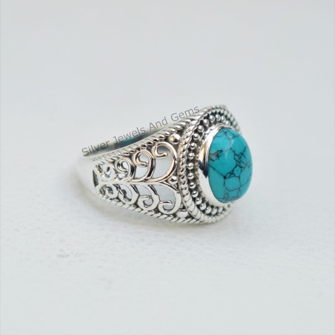Oval Turquoise Ring, 925 Sterling Silver