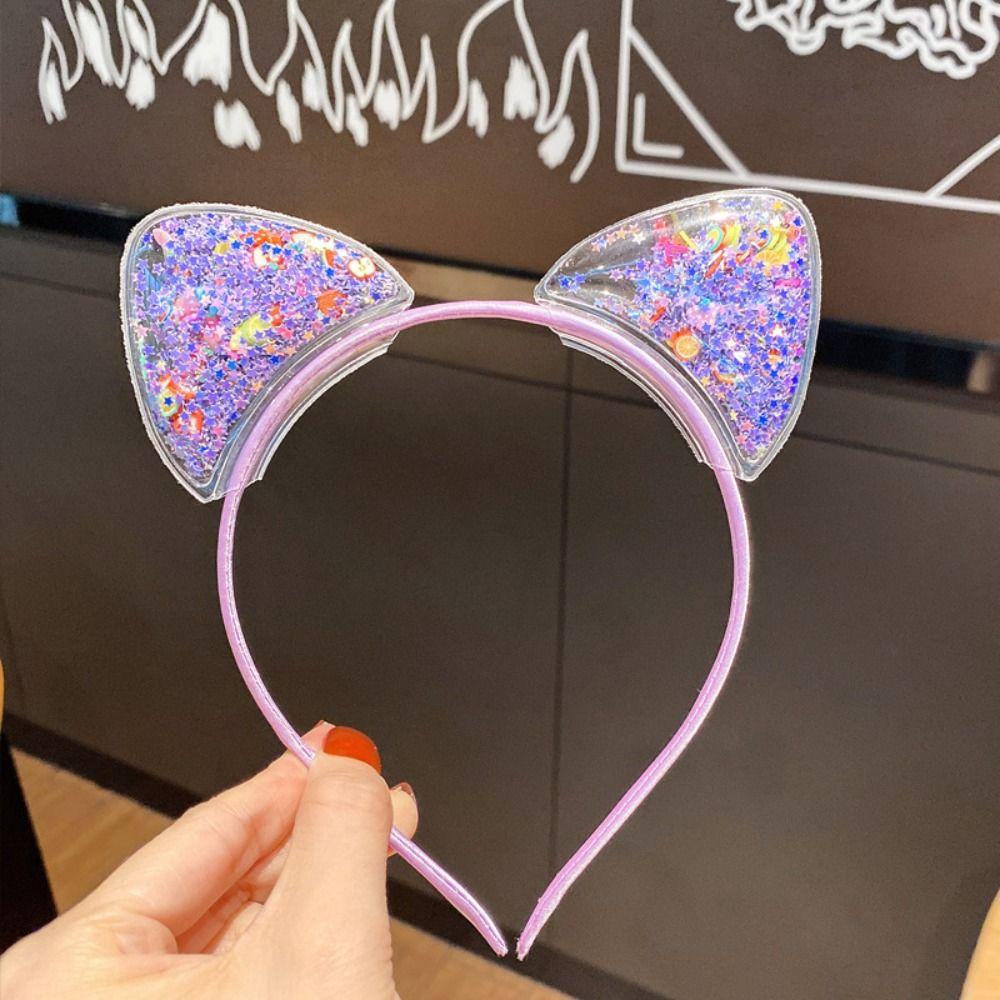 Sequin Quicksand Hair Band Crown Transparent Hair Hoops Creative Cat Ear Headbands  Children