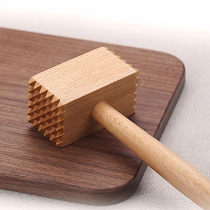 Natural Wood Meat Mallets for Meat Preparation Duals Sided Design for Soft and Firm Meats Cooking Tool