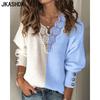 Women's Fashion Casual Fall Winter Colour Block Print Long Sleeve V-Neck Sweaters