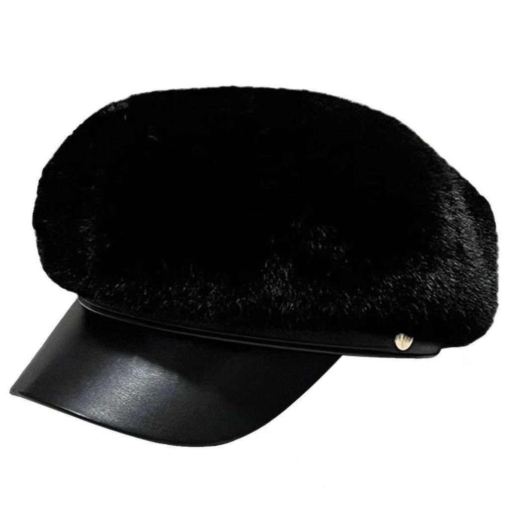 Women's Trendy Plush Fur Beret - Warm Autumn/Winter Eight-Panel Hat, Stylish and Versatile for a Petite Look