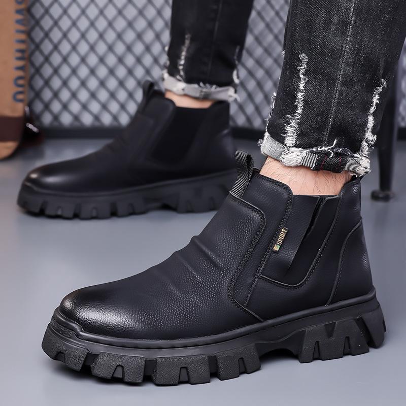 Mode Leder Lässige Britische Herren Stiefeletten Herbst Winter Weiche Sohle Herren Wanderschuhe Designer Plateau Chelsea Boots Herren