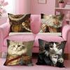 Renaissance Royal Cat Funny Pillow Case Anti-Dustmite Pillowcase Invisible Zipper Silky Short Plush Sofa Cushion Cover