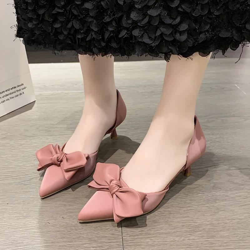 

Модная женская обувь с бантом, розовая, на среднем каблуке, летние сандалии для женщин 2025 39 розовый