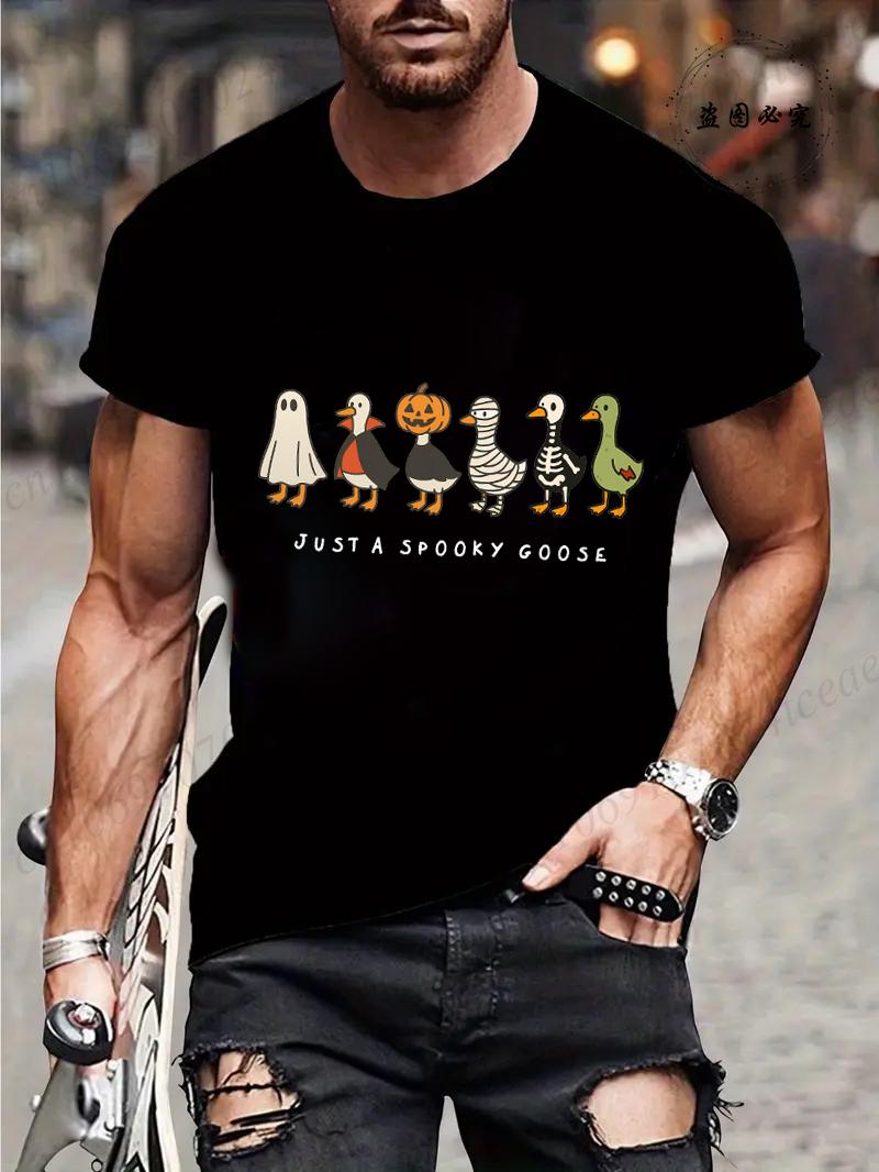 

Halloween Funny Goose Shirt Just A Spooky Goose Mens TShirts Skeleton Goose TeeSpooky Season Women Men Tops Tees Clothes 4XL