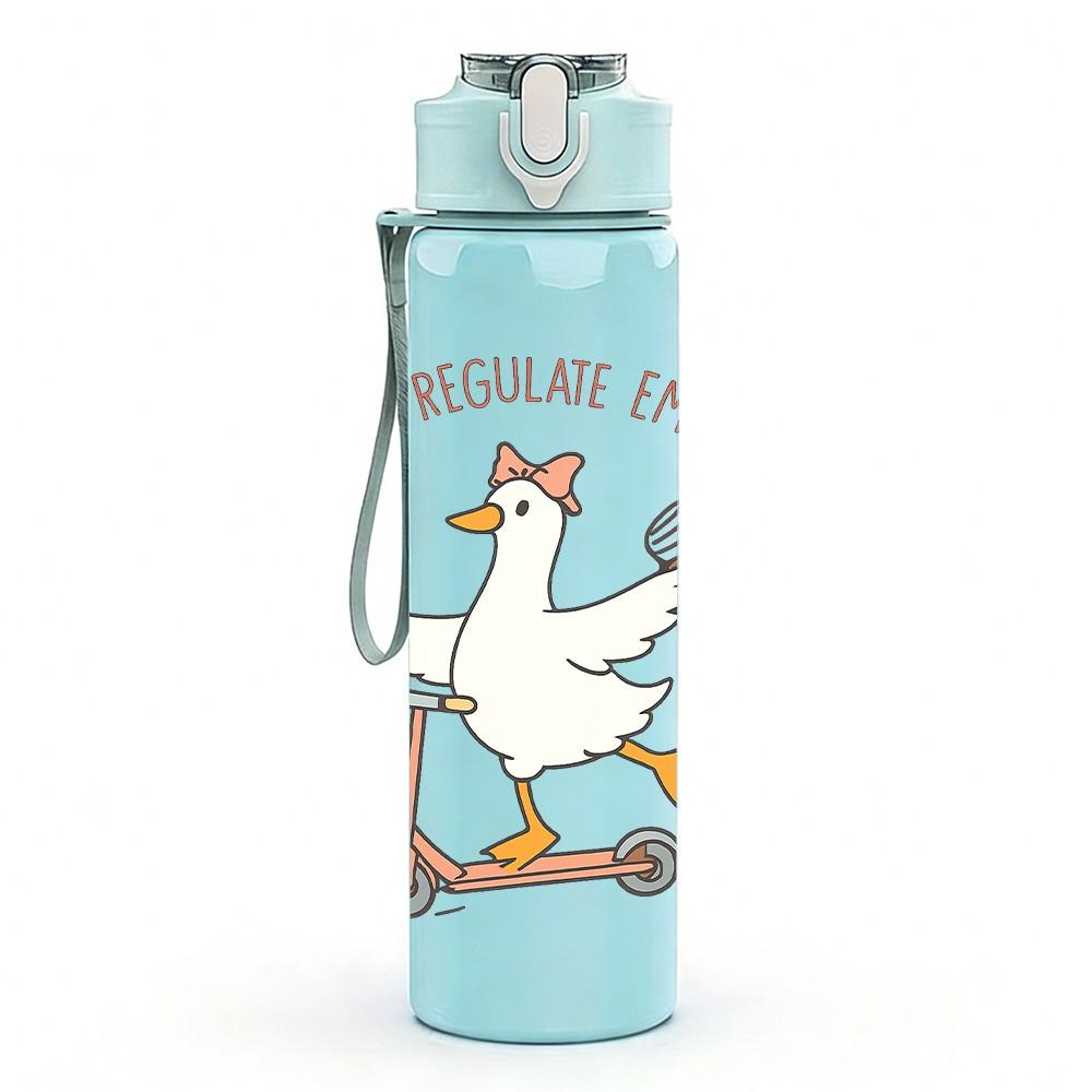 1PC Skateboard Goose Funny Cartoon 750ml Color Plastic Sports Water Bottle Leakproof Flip Straw Lid Suitable for Sports Office Home Use