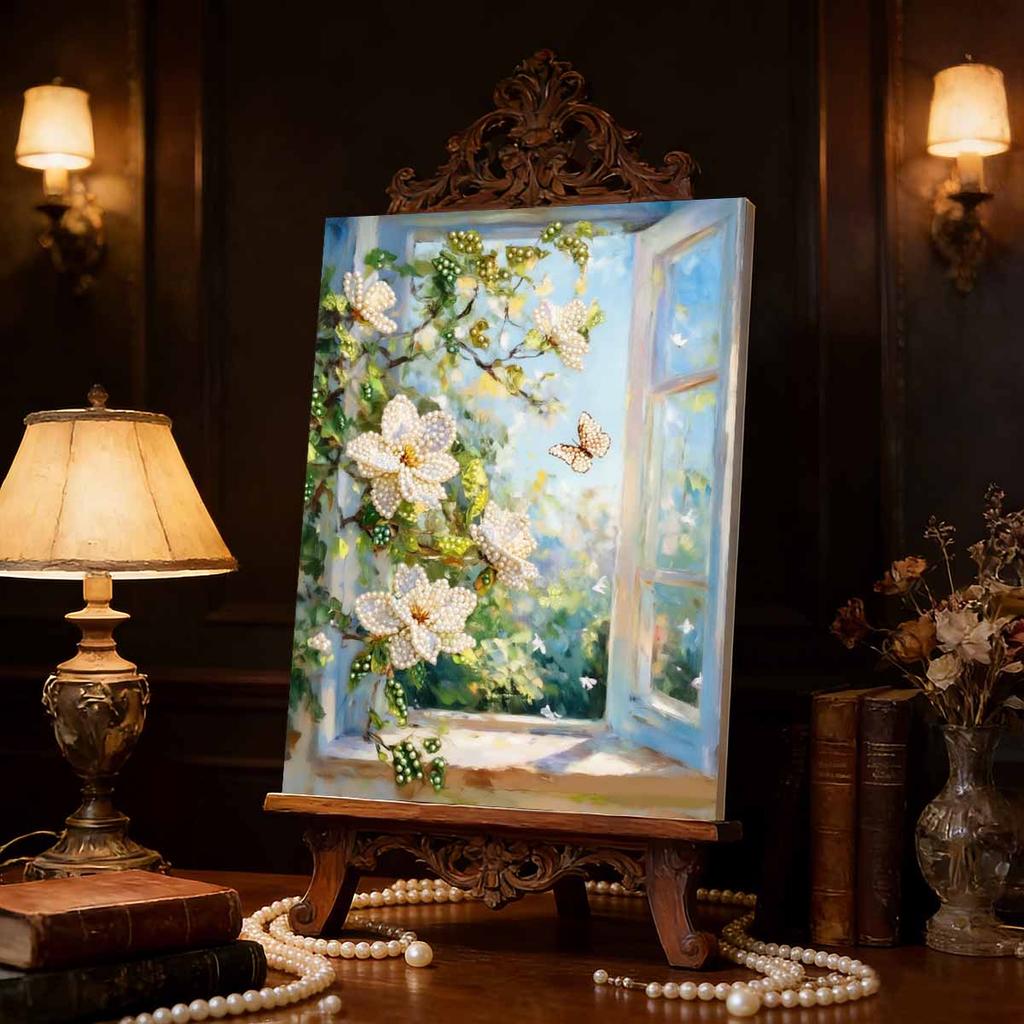 DIY Pearl Painting Set Outside The Window Pattern Home Decoration Handmade Sticky Diamond Creative Canvas Pearl Art Painting Crafts Perfect Gift