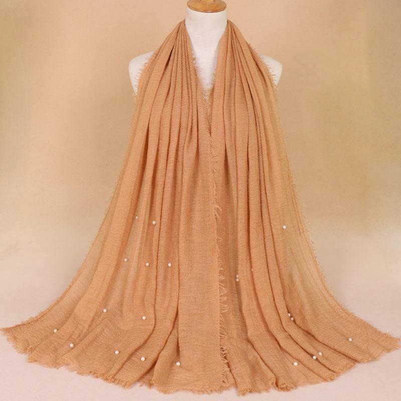 New Pearl Cotton Linen Tassels Scarf For Women Girls Autumn Retro Edge Sunscreen Scarves Soft Foulard Viscose Female Wrap Shawls
