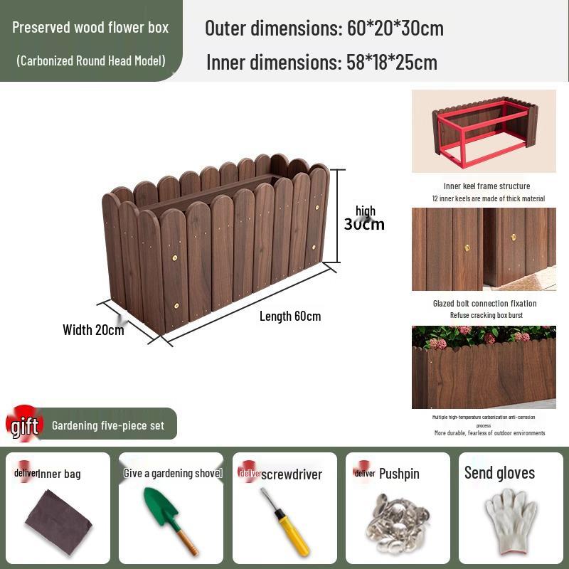 Carbonized Wood Outdoor Planter Box – Antiseptic Rectangular Flower Trough for Home, Courtyard, or Balcony.